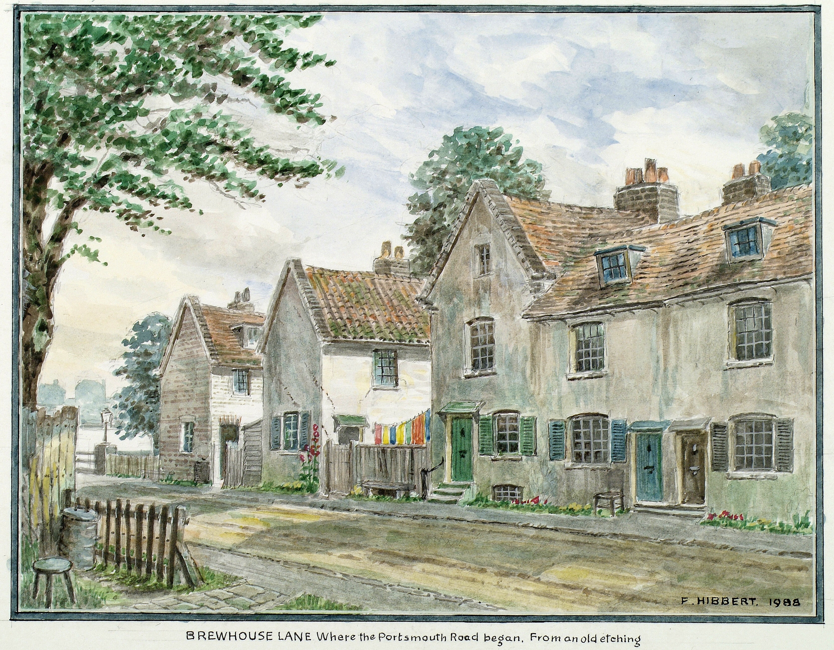Brewhouse Lane. Where the Portsmouth Road began. from an old etching