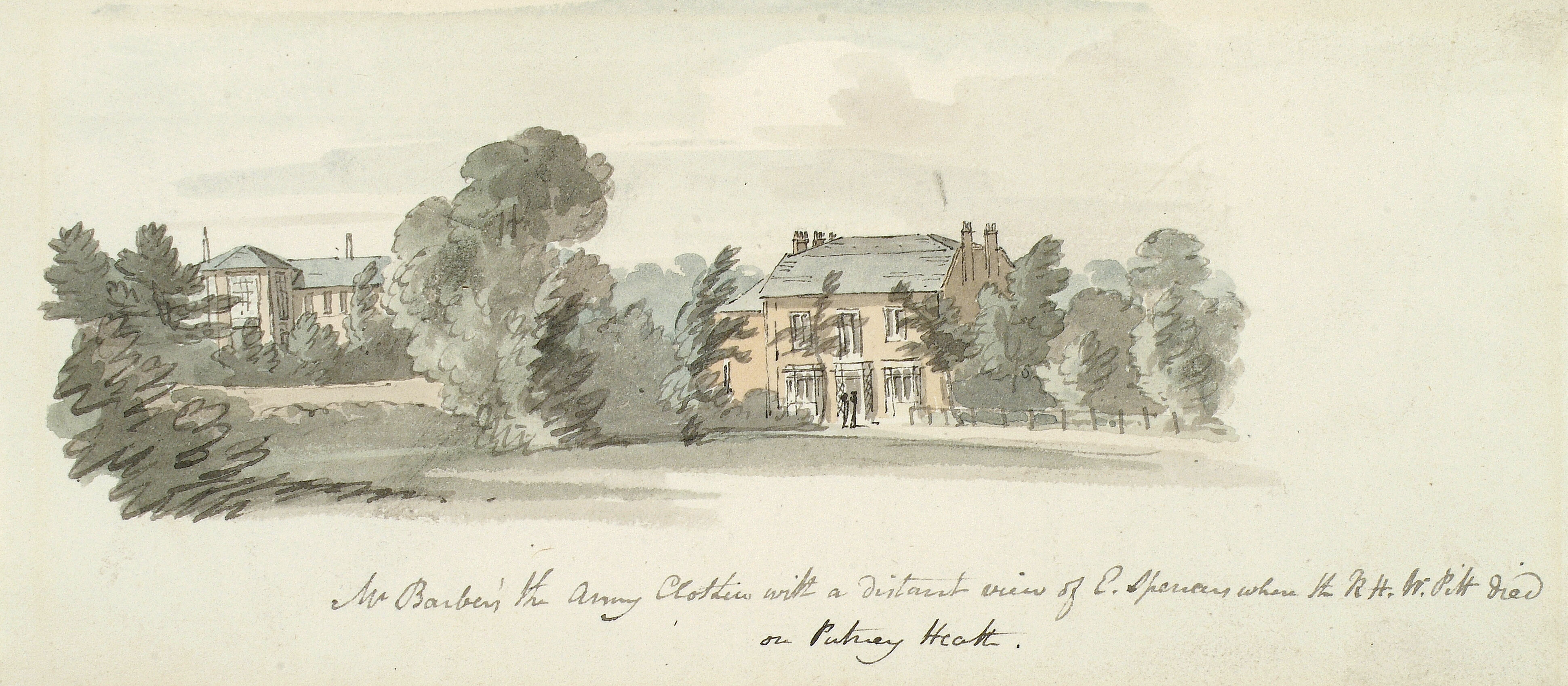 Mr Barber's, the Army Clothier, with a distant Putney view of E. Spencers where the R.H. W. Pitt lived on Putney Heath