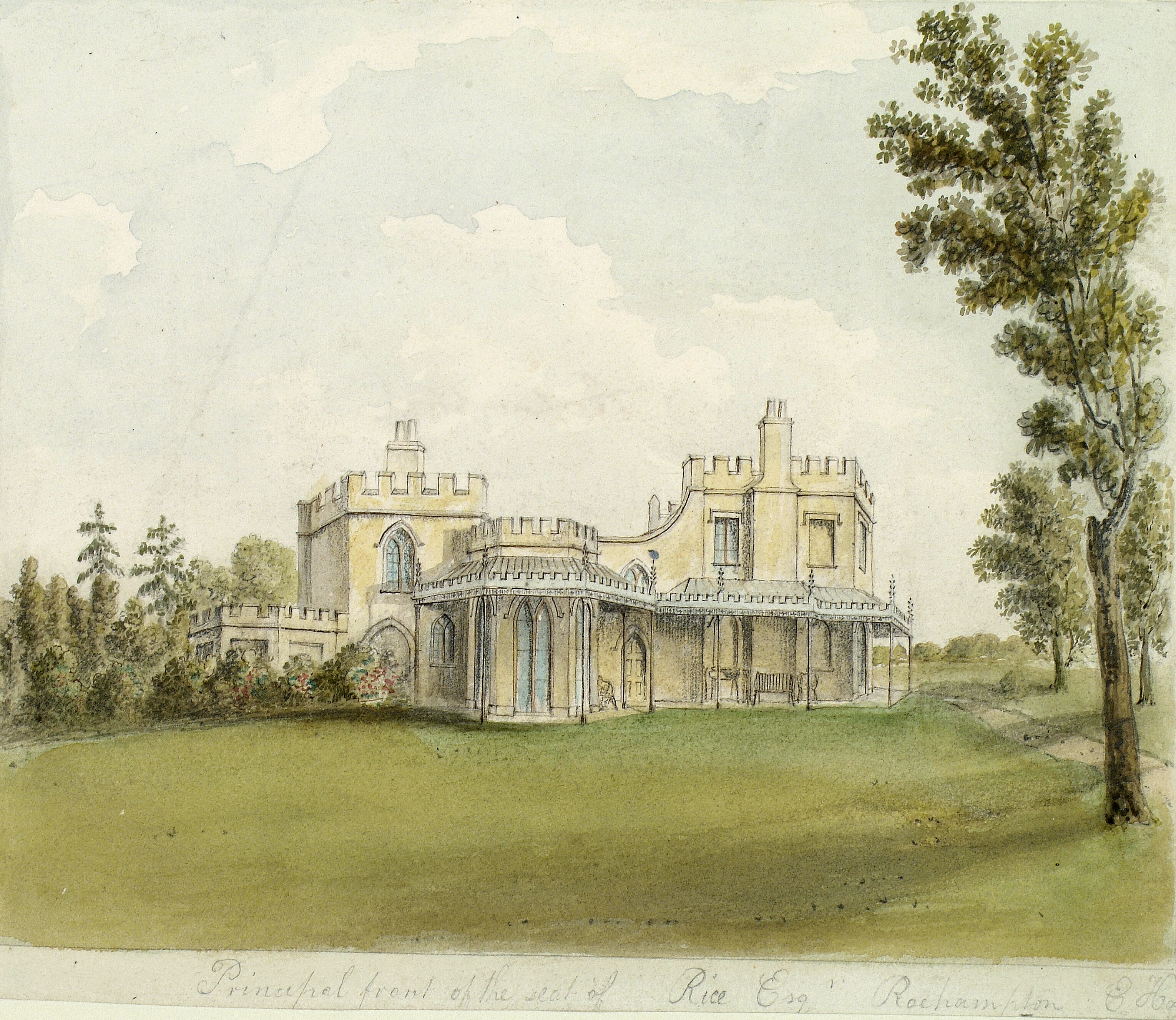 Principal Front of the Seat of Rice Esq. Roehampton.