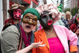 Two masked characters in the our masquerade project in Westminster in 2024.
