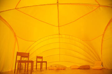 inside golden tent