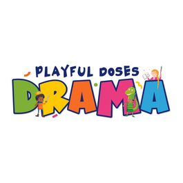 Text that says: Playful Doses Drama. The Playful Doses text is in small blue and the Drama text is written in a larger size in different colours. D is in green, R is in mustard yellow, A is in orange, M is in fuschia pink and A is in powder blue