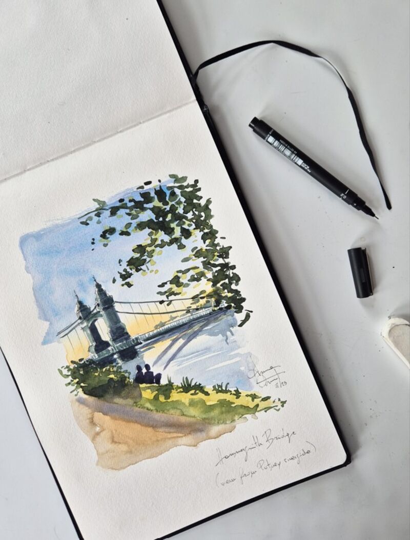 Drawing of the Hammersmith Bridge from Putney riverside walk