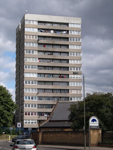 Estate, grey with white windows, tall