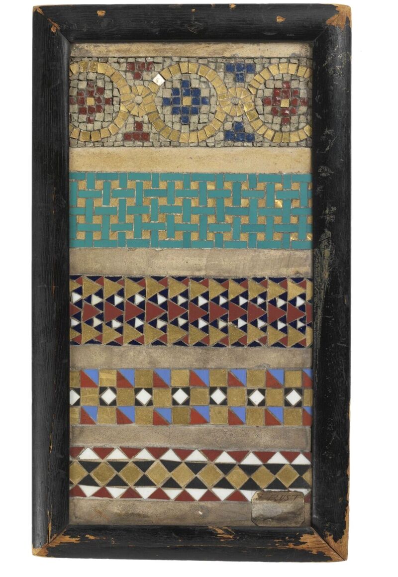 Jesse Rust Vitreous Mosaic Co trade sample boards: chromatic scale and pattern samples. Photographs © Victoria and Albert Museum 