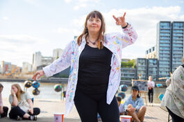 Baked Bean co dancer on Battersea Reach