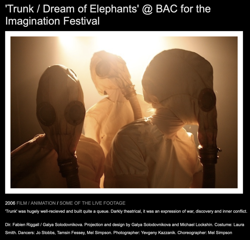 My choreography 'Trunk; Dream of Elephants' for the Imagination Festival at Battersea Arts Centre 