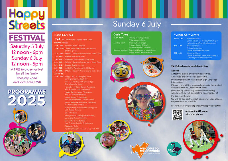 Happy Streets Schedule for Saturday 5 July