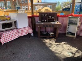 red and white blanket, cooking equipment