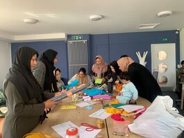 A Womens Workshop, Women Around A Table Crafting