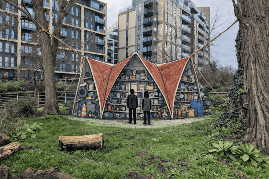 illustrated image showing the pavillion in the middle of green space