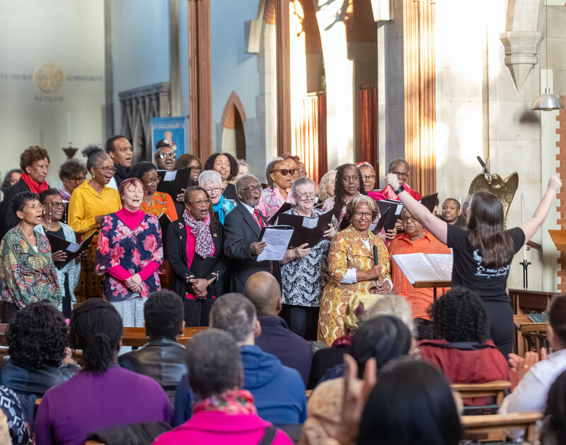 A choir performing in a church