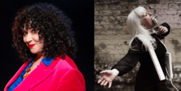 Two women's photos are side by side, one with dark curly hair and a pink blazer on and the other with long white hair and a black jacket on.