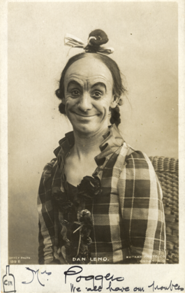Postcard showing photographic portrait of Dan Leno. From the Patrick Loobey Collection, Wandsworth Libraries & Heritage Service