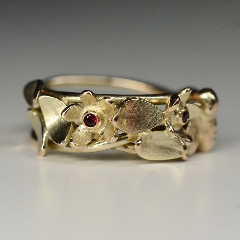 Gold Engagement Ring with Rubies 