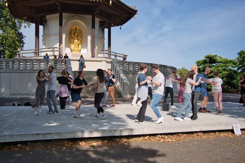 Group dancing outside 