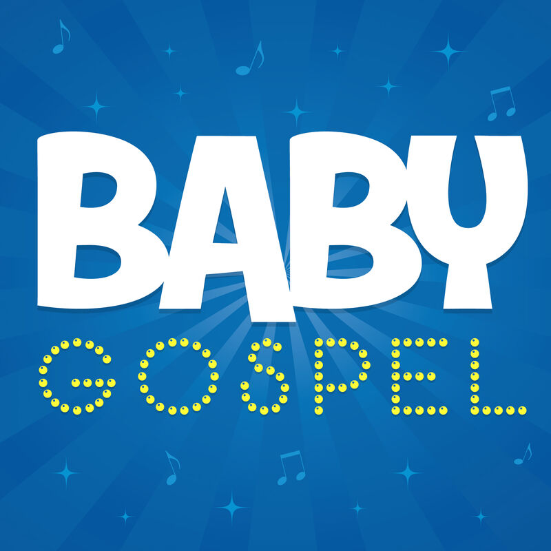 logo of Baby Gospel on blue background. Baby is in white capitals, with Gospel below in yellow dotted font.
