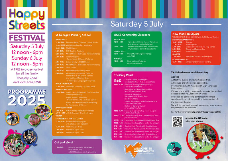 Happy Streets Schedule for Saturday 5 July