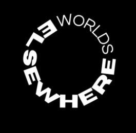 Black square with the Worlds Elsewhere company logo: the words 'Worlds Elsewhere' in white capital letters, arranged in a circle like a globe