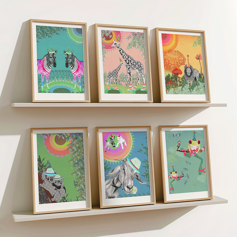 Six framed artworks from the 