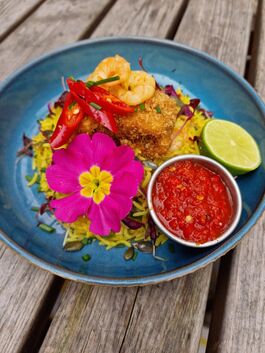 plate with plantain and rice