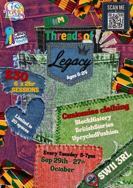 Flyer of the Threads of Legacy Black History Month Workshops 