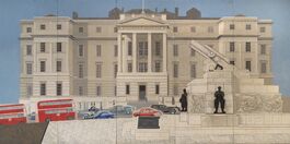 A mural by artist Edward Bawden depicting St George's Hospital at Hyde Park Corner.