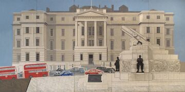 A mural by artist Edward Bawden depicting St George's Hospital at Hyde Park Corner.