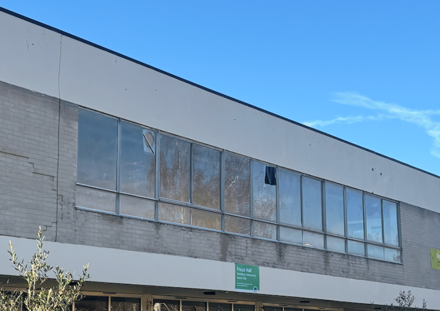 An external image of the Focus Hall building with blue sky