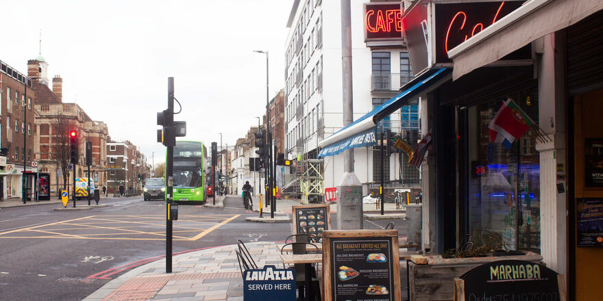 An image of a junction on a busy street.