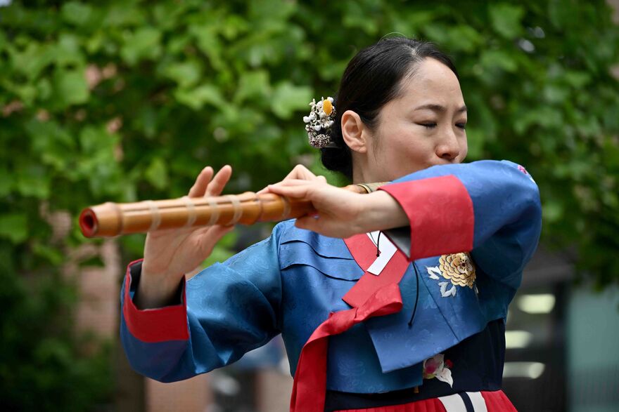woman playing recorder