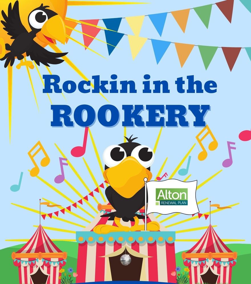 a cheeky looking cartoon cockerel sitting on top of red and white stripy circus tens