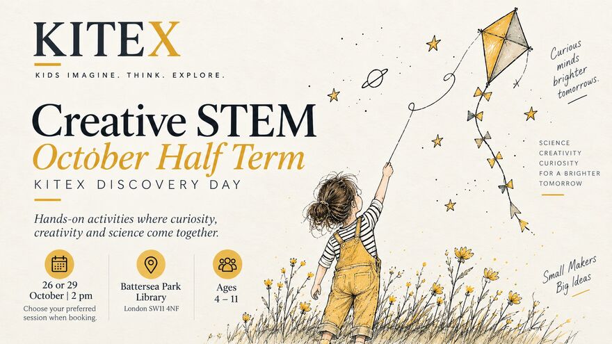 Science and creative activities for ages 4 to 11 at Battersea Park Library on 26 or 29 October at 2pm.