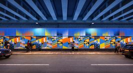 a colourful mural design for an underpass