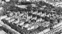 Old Black and white photo from above of the Tooting Bec hospital site