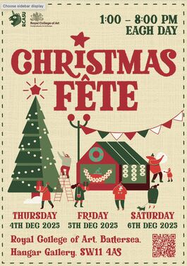 Christmas needlepoint scene with information about event dates, time and location