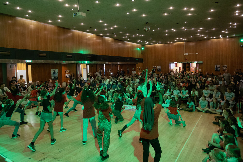 children performing a dance to an audience