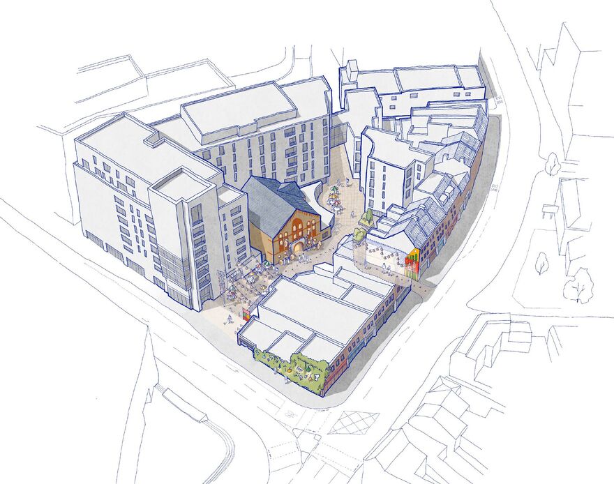 Jan Kattein Architects - illustration of Chapel Yard's built form with vibrant community uses