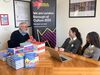 Chris Riddell being interviewed by two girls from Putney Academy 