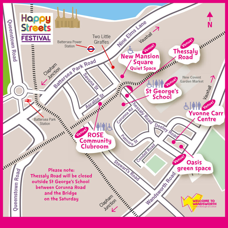 Map of Happy Streets venues in and around Thessaly Road