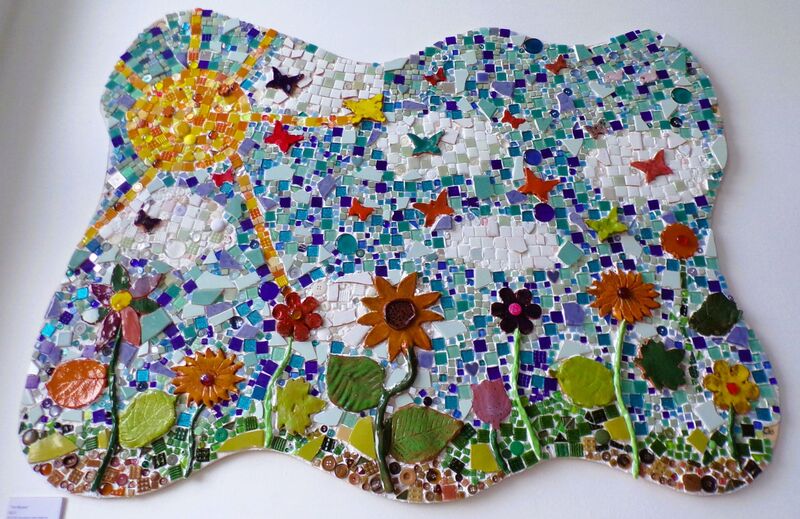 Mosaic made by patients, residents, staff and volunteers - displayed in communal area in the hospital 