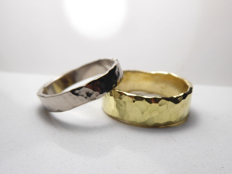 Hamerred Gold Wedding Bands © Catherine Marche