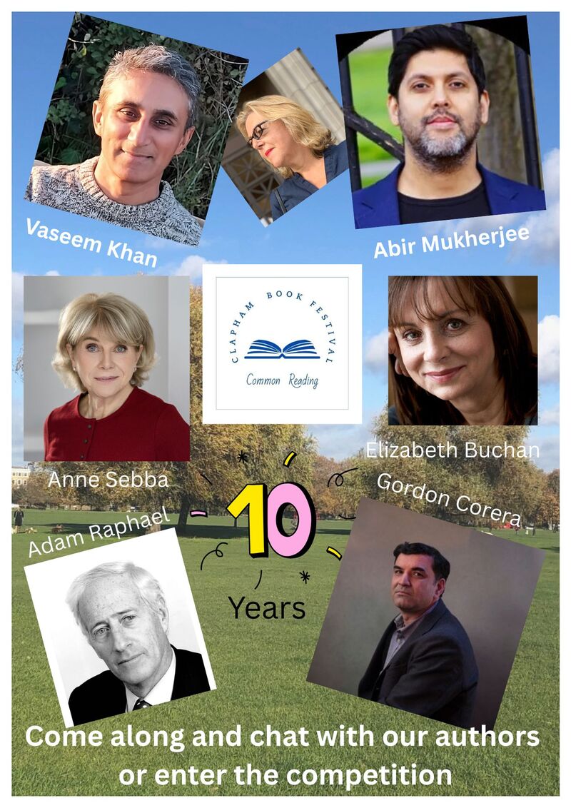 Poster with photographs of the participants in the 2026 Clapham Book Festival
