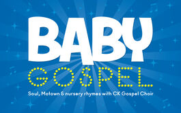 Baby Gospel logo on blue background with white and yellow writing