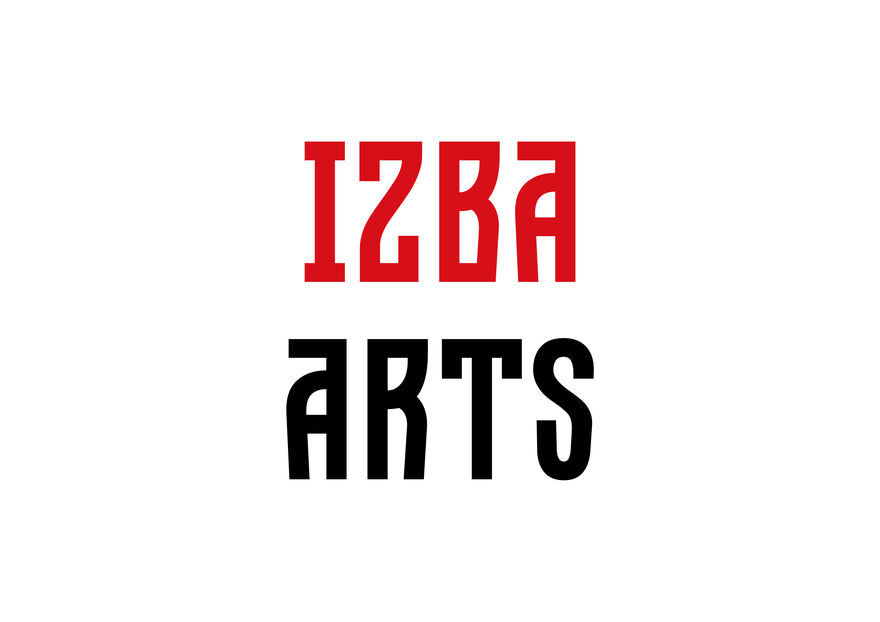 Izba Arts logo in red and black.