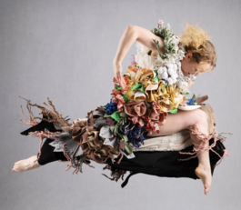 Air bound dancer Mel Simpson in 'Clothing Discarded' in collaboration with textile artist Elly Platt and photographer Michael Shilling