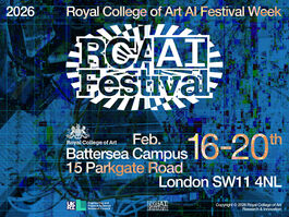 Blue and white poster sharing title of event - RCA AI Festival - and dates and location