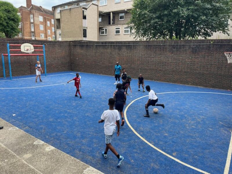 Football coaching in the cage at Hazelfest 2024 