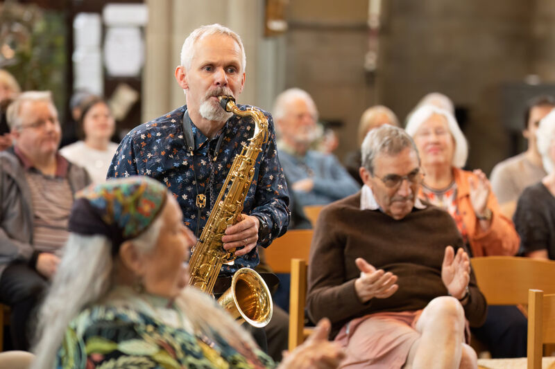 Ollie, Fuzion Four's sax player sashaying along the church aisle 