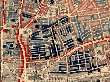 Image of Charles Booth's Poverty Map, sourced from wikimedia, public domain.